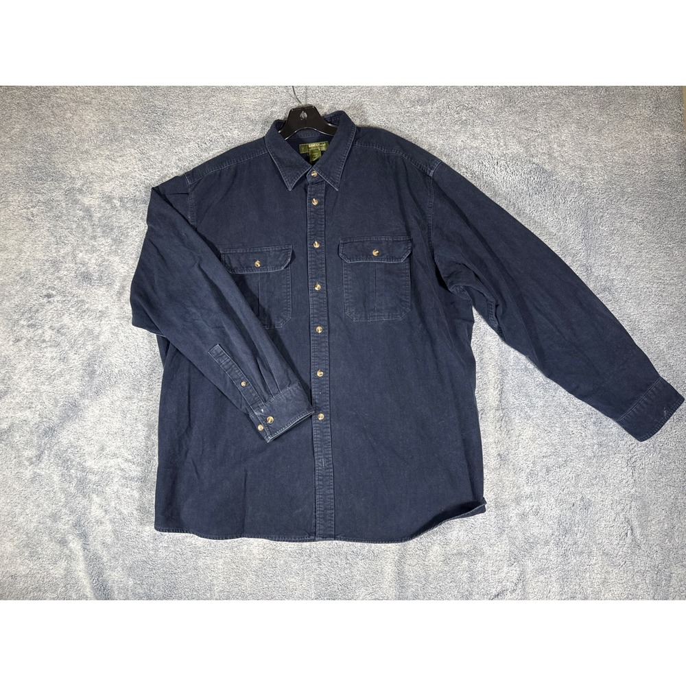 Gander Mountain Mens 2XLT Navy Blue Cotton Long‎ Sleeve Button Down Work Shirt
